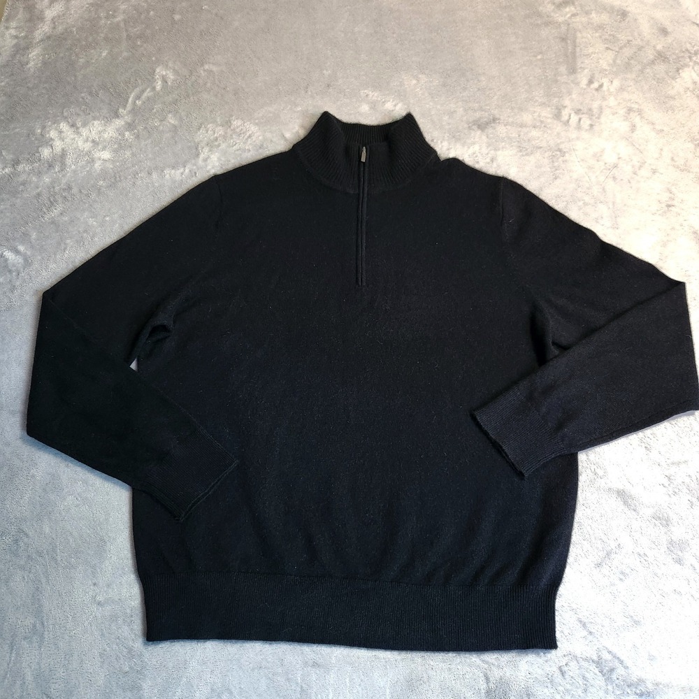 Nordstrom 100% Cashmere Quarter Zip Sweater Men's Size Large L Black